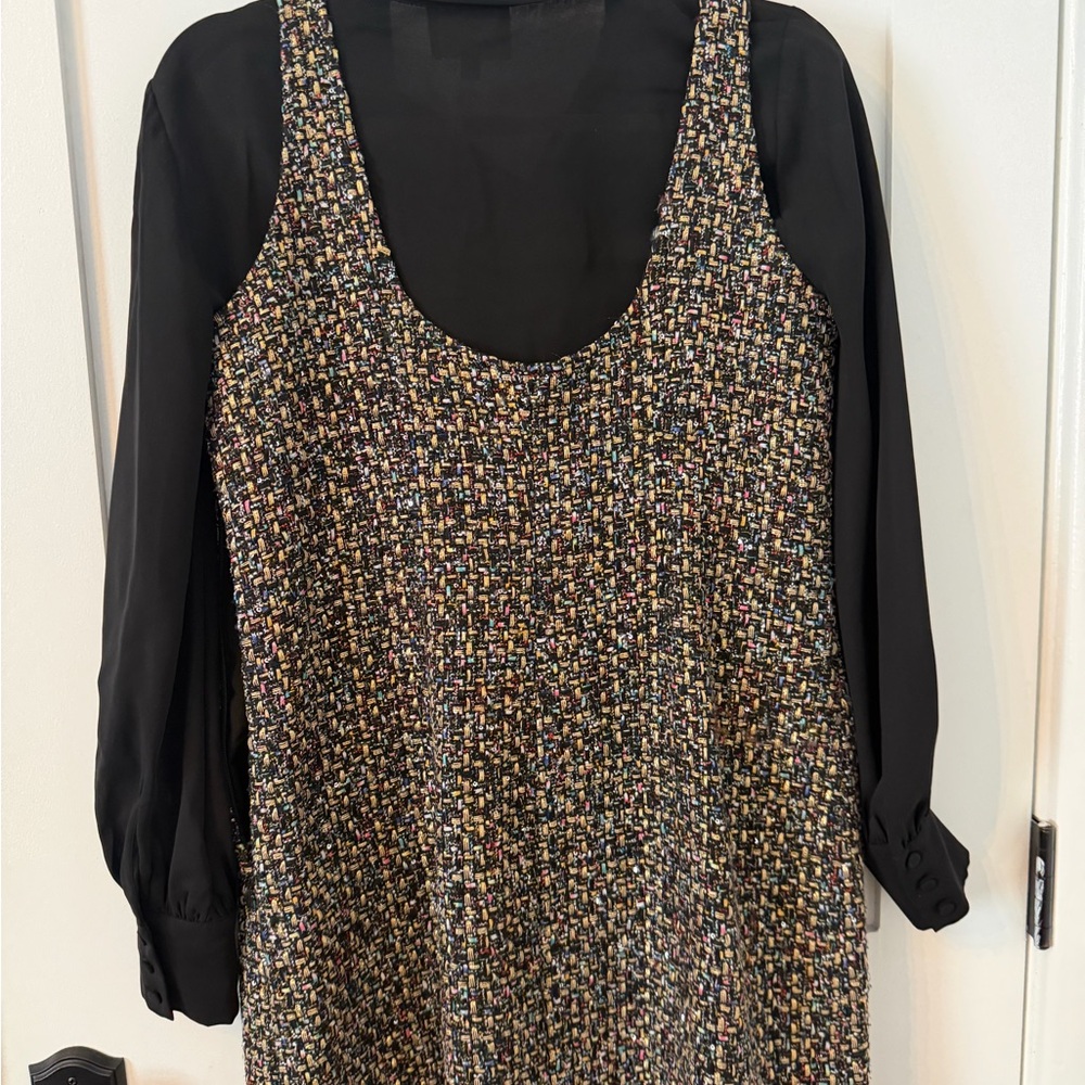 cinq a sept Black Collared Tweed Dress with Multicolor Accents - Picture 2 of 4